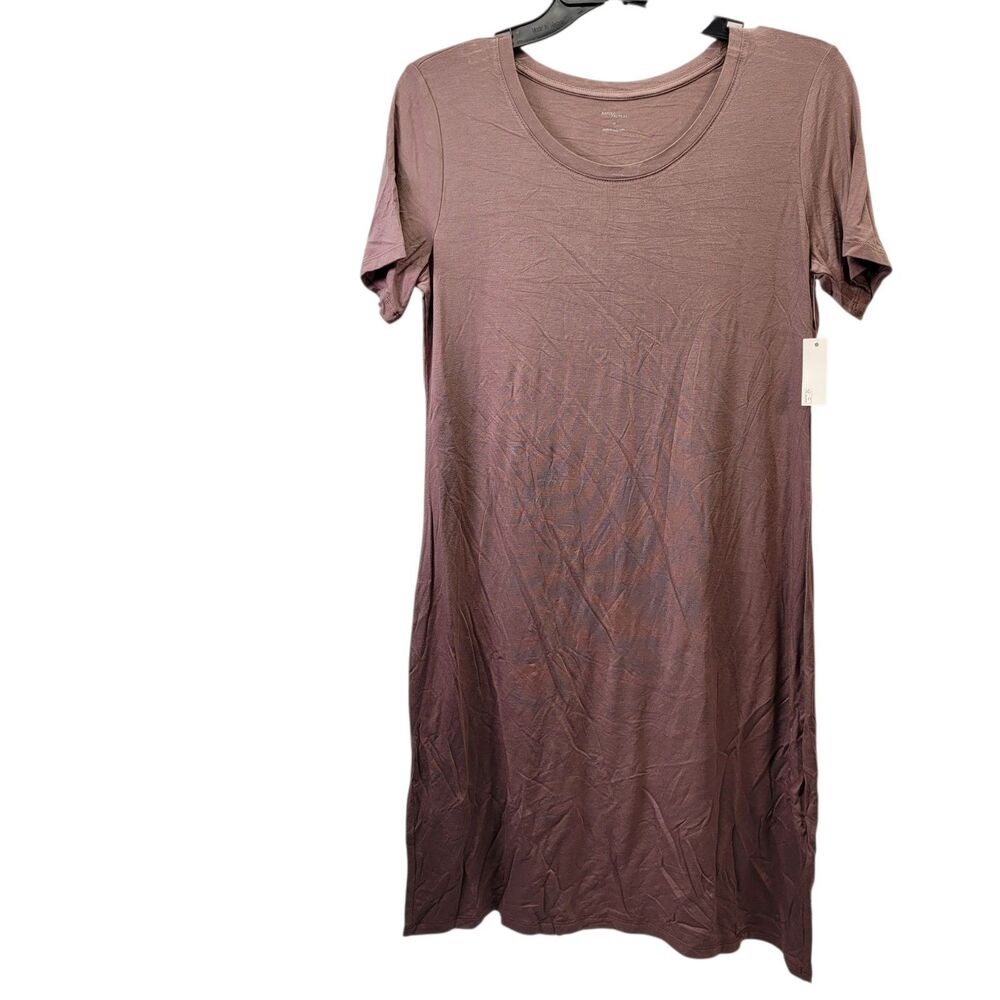 Daily Ritual Women Short Sleeve T Shirt Dress  Stretchy Mauve Brown Size Medium